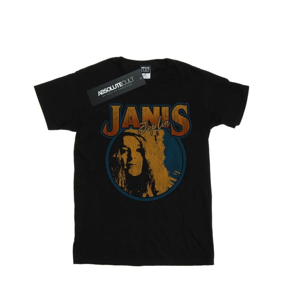 Janis Joplin Mens Distressed Circle T-Shirt / Black